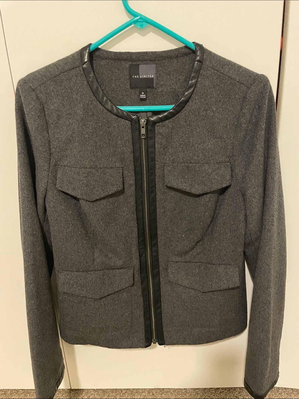 The Limited Charcoal Gray Wool-Blend Zip Jacket with Black Trim